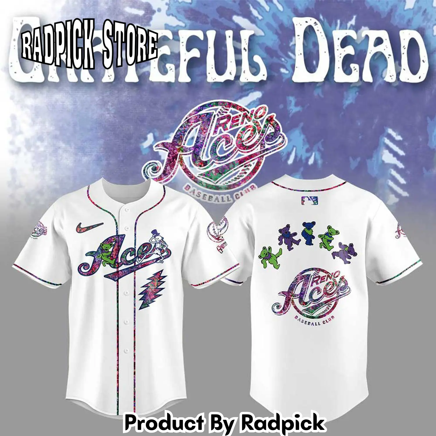 Radpick reno aces grateful dead night baseball jersey rp127201